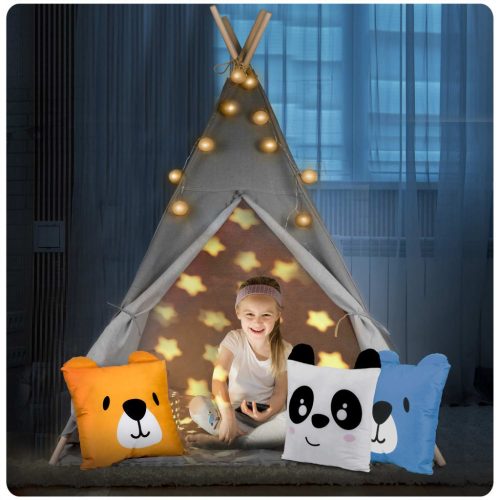 Teepee Indián sátor - játszósátor gyerekeknek lámpával , szőnyeggel és párnákkal , szürke - Nukido