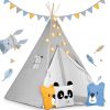 Teepee Indián sátor - játszósátor gyerekeknek lámpával , szőnyeggel és párnákkal , szürke - Nukido