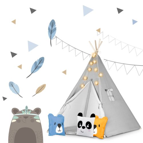 Teepee Indián sátor - játszósátor gyerekeknek lámpával , szőnyeggel és párnákkal , szürke - Nukido