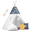Teepee Indián sátor - játszósátor gyerekeknek lámpával , szőnyeggel és párnákkal , sötétkék és fehér - Nukido