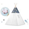 Teepee Indián sátor - játszósátor gyerekeknek lámpával , szőnyeggel és párnákkal , sötétkék és fehér - Nukido