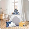 Teepee Indián sátor - játszósátor gyerekeknek lámpával , szőnyeggel és párnákkal , sötétkék és fehér - Nukido