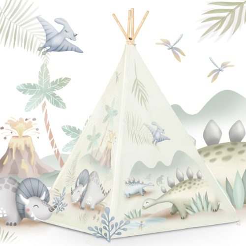 Teepis Indián sátor - játszósátor gyerekeknek, párnával , dinoszauruszok - Nukido