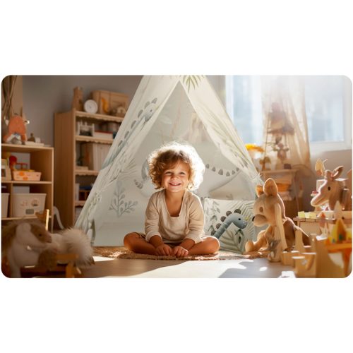 Teepis Indián sátor - játszósátor gyerekeknek, párnával , dinoszauruszok - Nukido