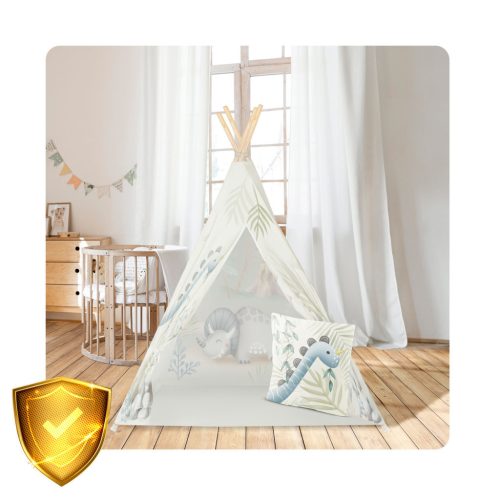 Teepis Indián sátor - játszósátor gyerekeknek, párnával , dinoszauruszok - Nukido