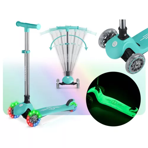 Ricokids Glow háromkerekű, sötétben világító roller gyerekeknek - türkiz