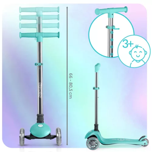 Ricokids Glow háromkerekű, sötétben világító roller gyerekeknek - türkiz