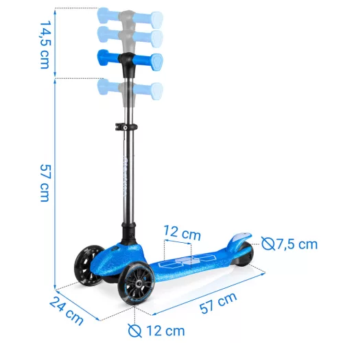 Ricokids Jelly háromkerekű egyensúlyozó roller gyerekeknek, sötétben világító - kék