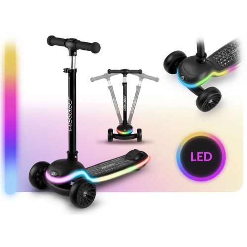 Ricokids Leddi háromkerekű LED-es egyensúlyozó roller gyerekeknek - fekete