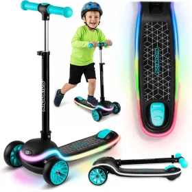  Ricokids Leddi háromkerekű LED-es egyensúlyozó roller gyerekeknek - fekete és türkiz