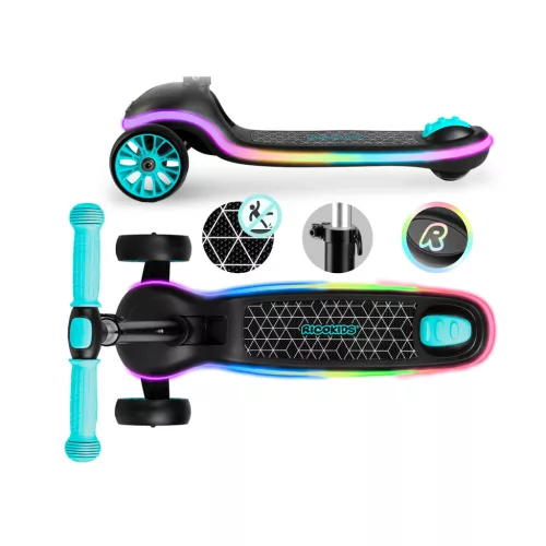 Ricokids Leddi háromkerekű LED-es egyensúlyozó roller gyerekeknek - fekete és türkiz