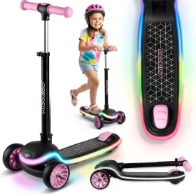   Ricokids Leddi háromkerekű LED-es egyensúlyozó roller gyerekeknek - fekete és rózsaszín