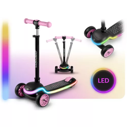 Ricokids Leddi háromkerekű LED-es egyensúlyozó roller gyerekeknek - fekete és rózsaszín