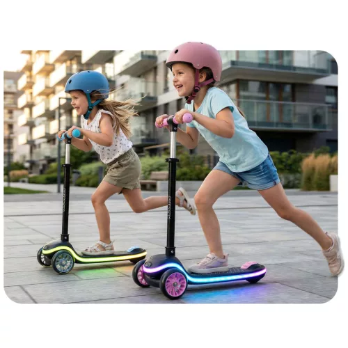 Ricokids Leddi háromkerekű LED-es egyensúlyozó roller gyerekeknek - fekete és rózsaszín