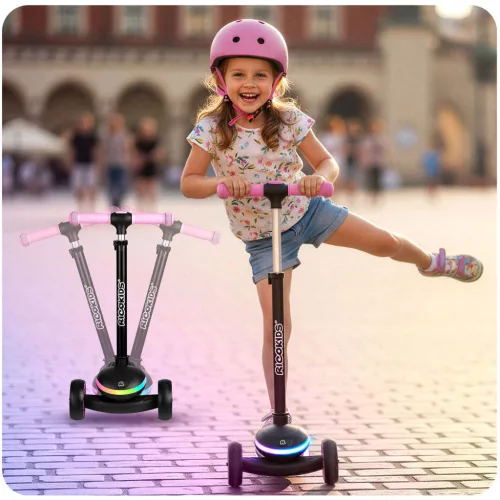 Ricokids Leddi háromkerekű LED-es egyensúlyozó roller gyerekeknek - fekete és rózsaszín
