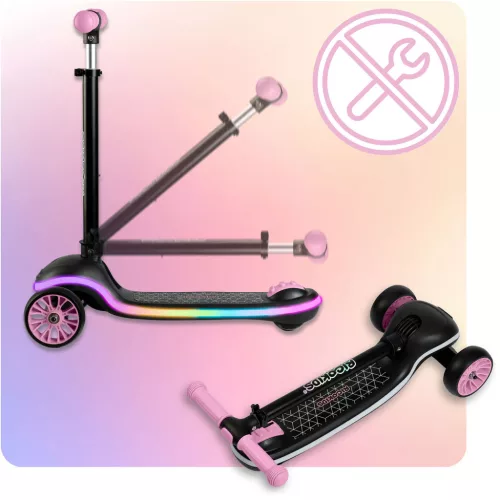 Ricokids Leddi háromkerekű LED-es egyensúlyozó roller gyerekeknek - fekete és rózsaszín