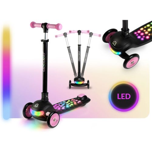 Ricokids Glowi háromkerekű LED-es egyensúlyozó roller gyerekeknek - fekete és rózsaszín