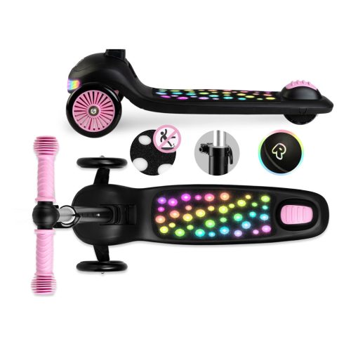 Ricokids Glowi háromkerekű LED-es egyensúlyozó roller gyerekeknek - fekete és rózsaszín