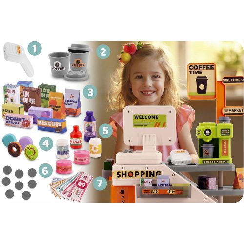 Interaktív játék pénztárgép kávézóval és teljes tartozékkészlettel - Ricokids RK-822