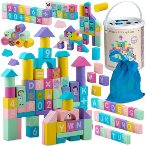 Gyermek fa ,város építő 100 darabos készlet - Ricokids RK-871