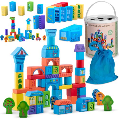 Gyermek fa város építő,100 darabos készlet - Ricokids RK-871