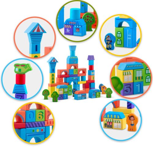 Gyermek fa város építő,100 darabos készlet - Ricokids RK-871