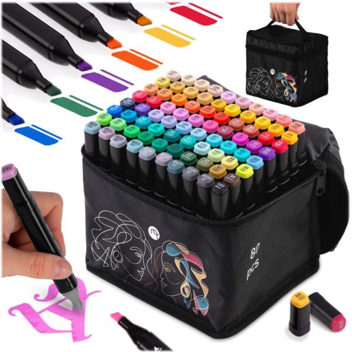 Kétoldalas alkoholos filctollak, 80 db-os szett - Nukido NK-912