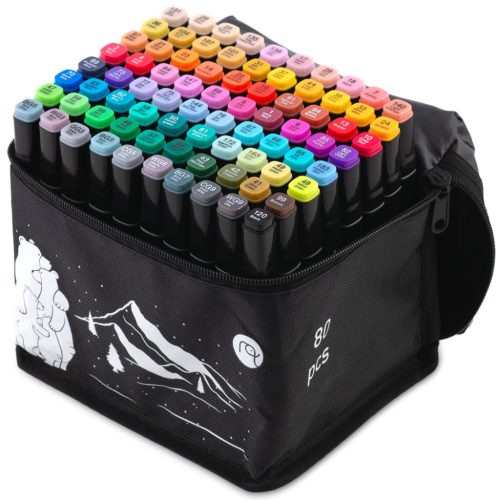 Kétoldalas alkoholos filctollak, 80 db-os szett - Nukido NK-912