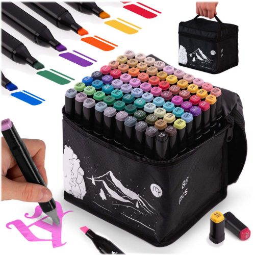 Kétoldalas alkoholos filctollak, 80 db-os szett - Nukido NK-912