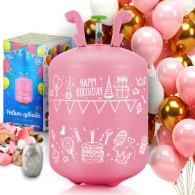   Hélium parti szett , 0,20 m3-es héliumpalack , rózsaszín és arany lufikkal , Ricokids szalaggal