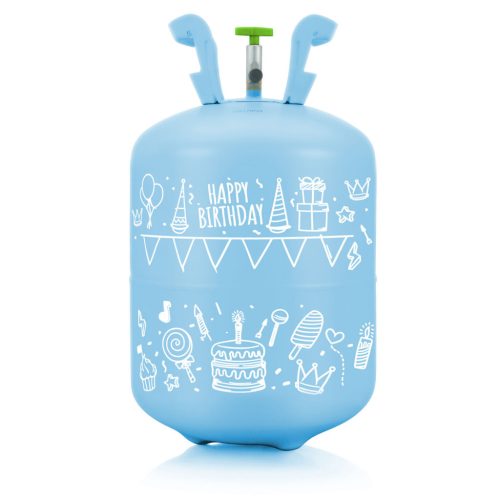 Hélium parti szett , 0,20 m3-es héliumpalack , kék és fehér lufikkal , Ricokids szalaggal