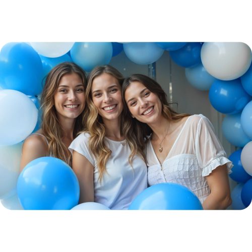 Hélium parti szett , 0,20 m3-es héliumpalack , kék és fehér lufikkal , Ricokids szalaggal