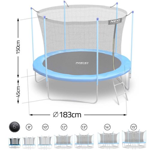 Trambulin belső hálóval és  létrával , 183 cm (6 láb) - Neo-Sport