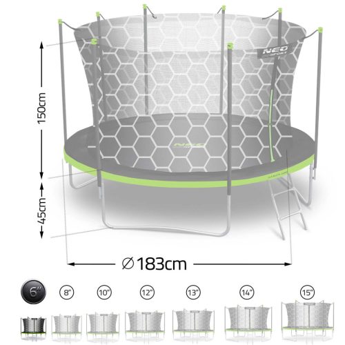 Trambulin belső hálóval és  létrával , 6 láb/183 cm-es - Neo-Sport