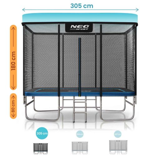 Neo-Sport téglalap alakú kerti trambulin 10x7 láb / 305x213 cm kültéri hálóval és létrával