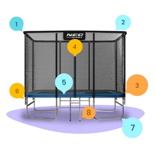 Neo-Sport téglalap alakú kerti trambulin 10x7 láb / 305x213 cm kültéri hálóval és létrával