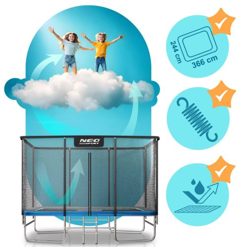 Neo-Sport téglalap alakú kerti trambulin 12x8 láb / 366x244 cm kültéri hálóval és létrával