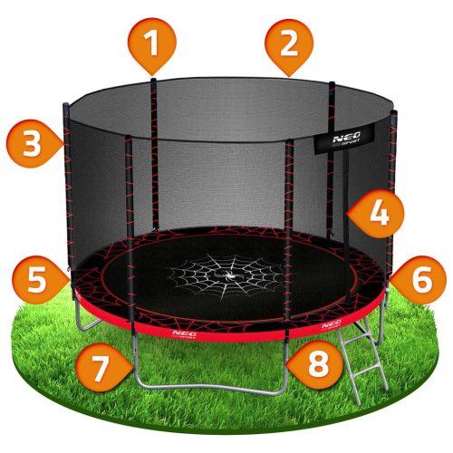 Trambulin külső hálóval és létrával , 8 láb/252 cm-es - Neo-Sport 