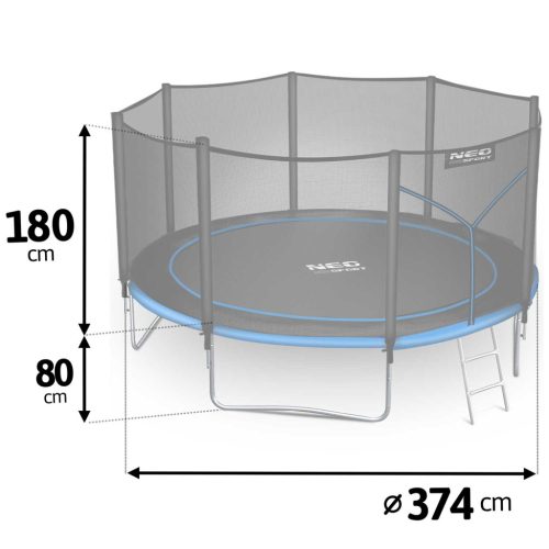 Kerti trambulin 12ft/374cm kültéri hálóval és létrával Neo-Sport
