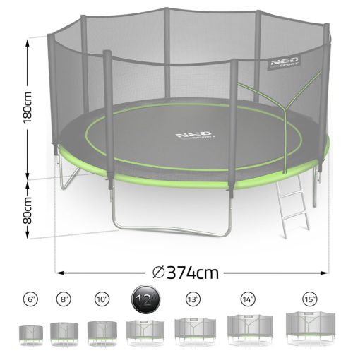 Kerti trambulin 12ft/374cm kültéri hálóval és létrával Neo-Sport