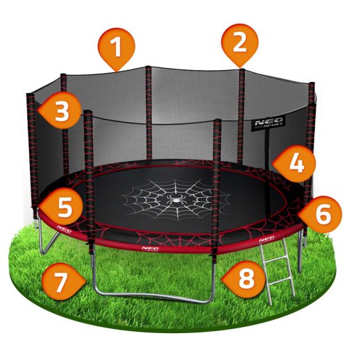 Kerti trambulin 12ft/374cm kültéri hálóval és létrával Neo-Sport