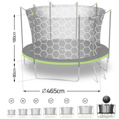 Kerti trambulin 15ft/465cm belső hálóval és létrával Neo-Sport