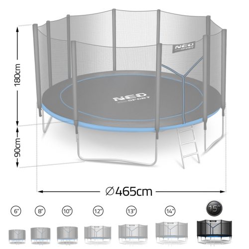 Kerti trambulin 15ft/465cm kültéri hálóval és létrával Neo-Sport