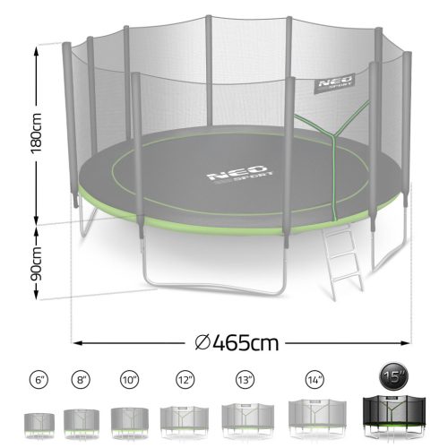 Kerti trambulin 15ft/465cm külső hálóval és Neo-Sport létrával