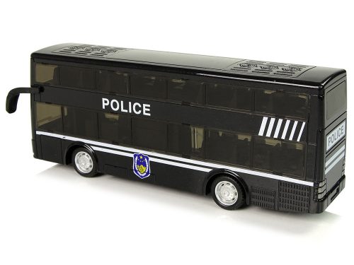 Fekete emeletes rendőrbusz lehúzó hanggal