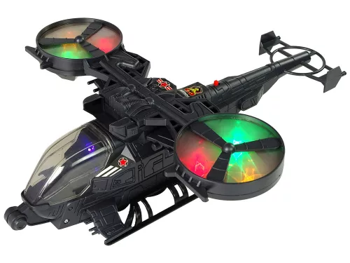 Katonai helikopter hatalmas szárnyak fények hang forog