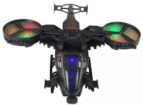 Katonai helikopter hatalmas szárnyak fények hang forog