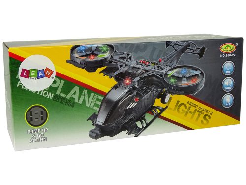 Katonai helikopter hatalmas szárnyak fények hang forog