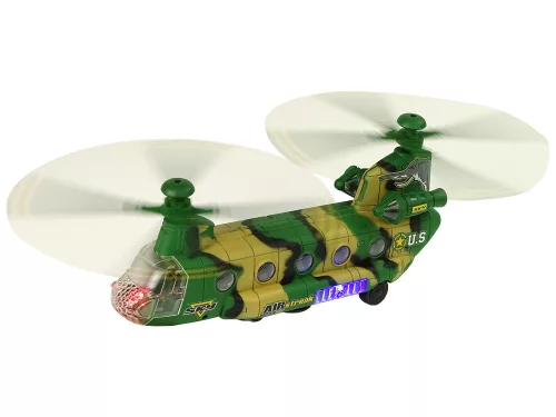 Katonai helikopter hatalmas szárnyak, fények hangzik Moro