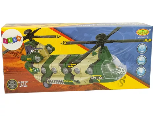 Katonai helikopter hatalmas szárnyak, fények hangzik Moro